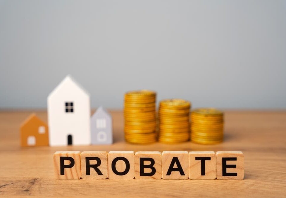 Wooden blocks Probate and miniature houses.