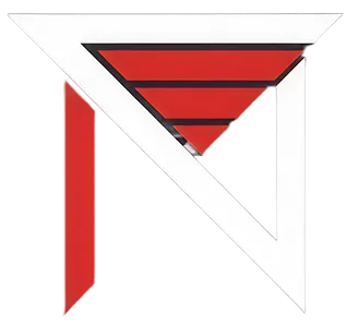 Abstract geometric design featuring red and white triangular shapes with black outlines.